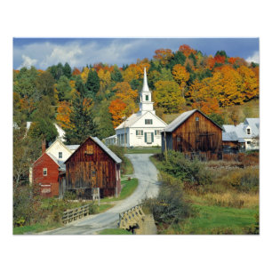 USA, Vermont, Waits River. Fall foliage adds Photo Print