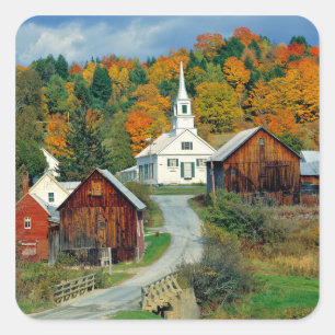 USA, Vermont, Waits River. Fall foliage adds Square Sticker