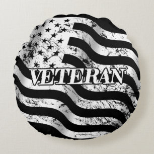 USA Veteran - white vintage Round Cushion