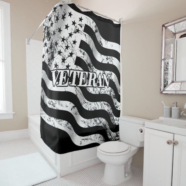 USA Veteran - white vintage Shower Curtain (In Situ)