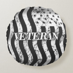USA Veteran - white vintage vertical Round Cushion