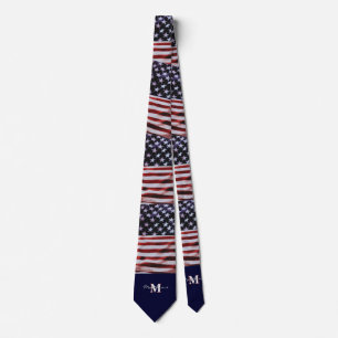 USA Vintage Flag Patriotic July4th Custom Monogram Tie