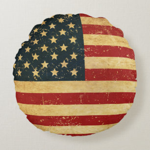 USA Vintage Grunge Flag Round Cushion
