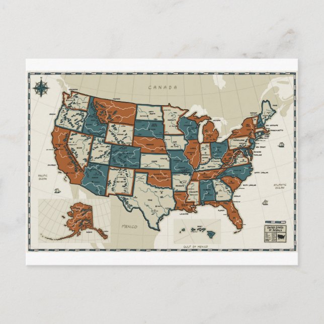 USA - Vintage Map Postcard (Front)