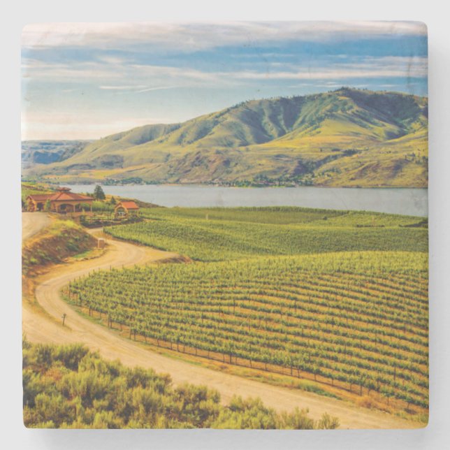 USA, Washington, Lake Chelan. Benson Vineyards Stone Coaster (Front)