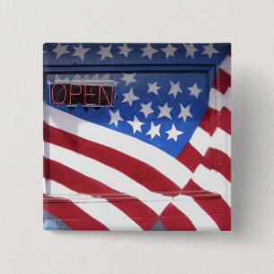 USA, Washington, Moses Lake. Flag wall mural on 15 Cm Square Badge