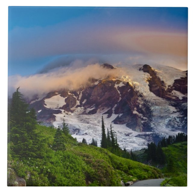 USA, Washington, Mt. Rainier. Morning sun Ceramic Tile (Front)