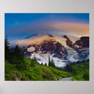 USA, Washington, Mt. Rainier. Morning sun Poster