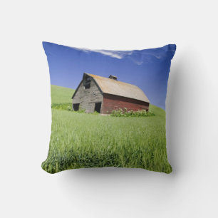 USA, Washington, Old Red Barn in the Spring Cushion