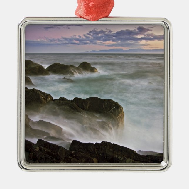 USA, Washington, San Juan Islands.  Waves crash Metal Tree Decoration (Front)