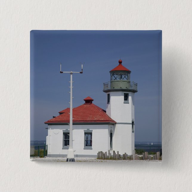 USA, Washington, Seattle, Alki Point Lighthouse, 15 Cm Square Badge (Front)