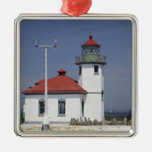 USA, Washington, Seattle, Alki Point Lighthouse, 2 Metal Tree Decoration