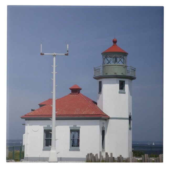 USA, Washington, Seattle, Alki Point Lighthouse, Ceramic Tile (Front)