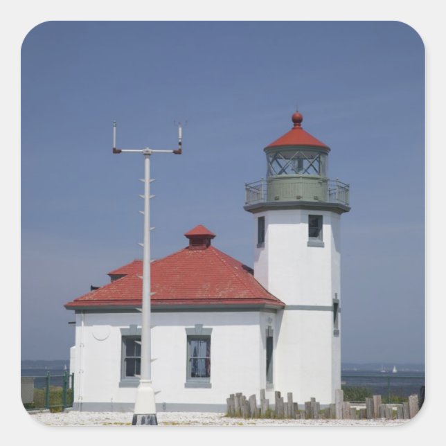 USA, Washington, Seattle, Alki Point Lighthouse, Square Sticker (Front)