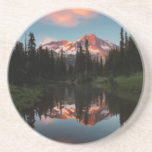 USA, Washington State. Mt. Rainier Reflected Coaster (Front)