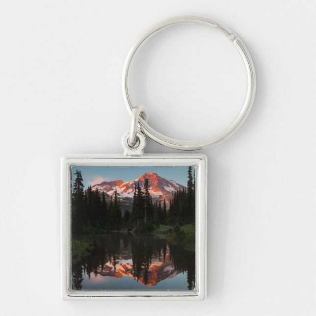USA, Washington State. Mt. Rainier Reflected Key Ring (Front)