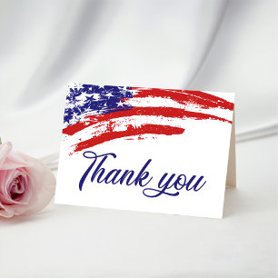 USA Watercolor American Flag Military Patriotic Thank You Card