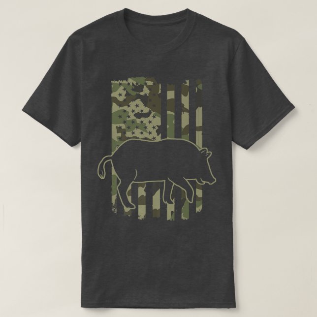 USA Wild Boar Hunting USA American Flag Pig Slayer T-Shirt (Design Front)