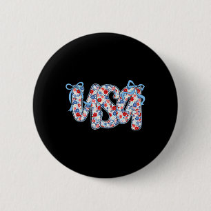 Usa Wildflower Coquette Bow American Patriotic 4th 6 Cm Round Badge
