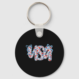 Usa Wildflower Coquette Bow American Patriotic 4th Key Ring