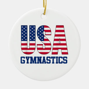 USA with American Flag Gymnastics Sports Ceramic Ornament
