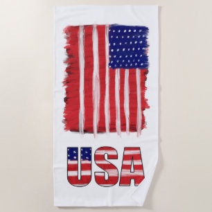 USA With Flag Colours Beach Towel