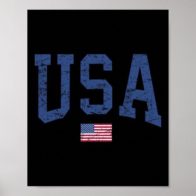 Usa Women Men Kids Patriotic American Flag Distres Poster (Front)