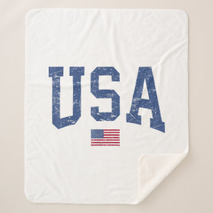 USA Women Men Kids Patriotic American Flag Distres Sherpa Blanket