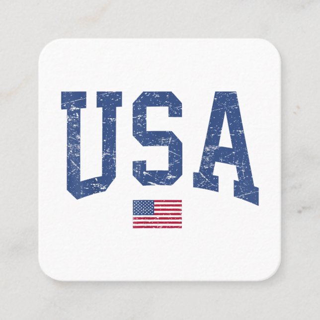 USA Women Men Kids Patriotic American Flag Distres Square Business Card (Front)