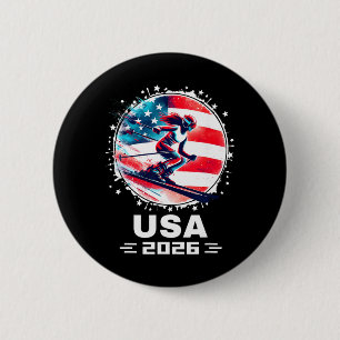 Usa Women United States American Flag Ski Skiing U 6 Cm Round Badge