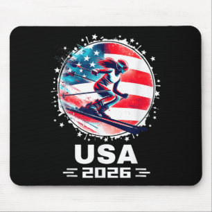 Usa Women United States American Flag Ski Skiing U Mouse Pad