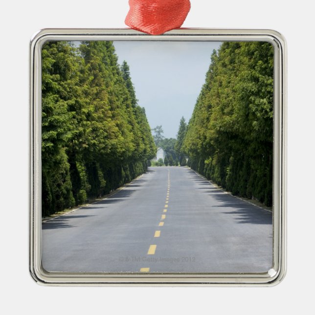 USA, Yellowstone National Park, Treelined road Metal Ornament (Front)