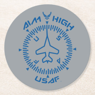 USAF   Aim High Round Paper Coaster