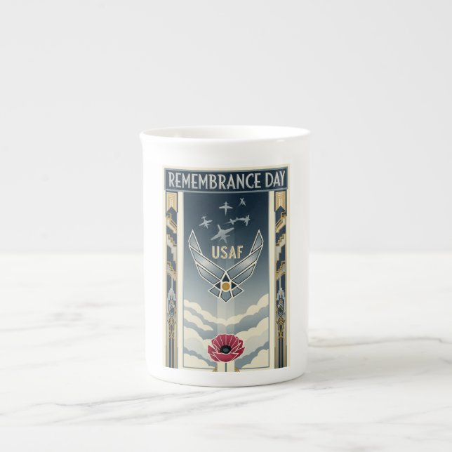 USAF Art Deco Remembrance Day Edition Bone China Mug (Front)