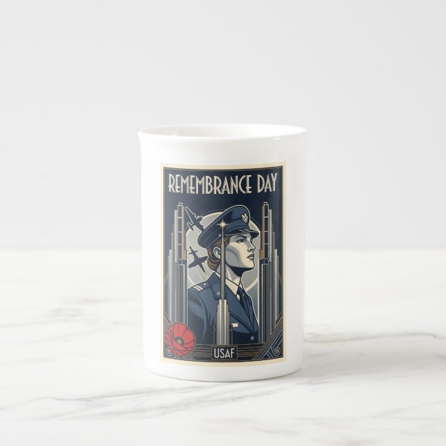 USAF Art Deco Remembrance Day Edition Bone China Mug (Front)