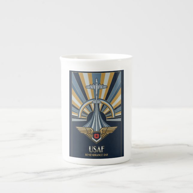 USAF Art Deco Remembrance Day Edition Bone China Mug (Front)