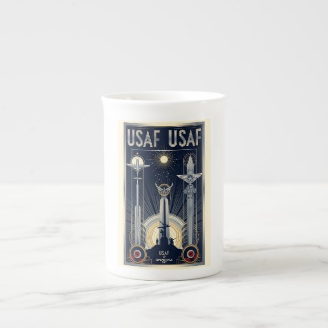 USAF Art Deco Remembrance Day Edition Bone China Mug (Front)