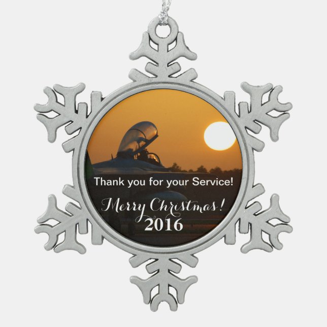USAF Deployed Service Oranment Snowflake Pewter Christmas Ornament (Front)