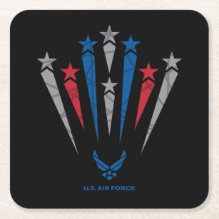 USAF   Red, Grey & Blue Stars Square Paper Coaster