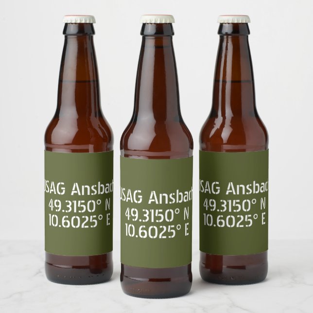 USAG Ansbach Latitude Longitude  Beer Bottle Label (Bottles)