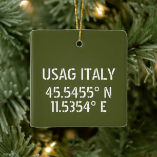 USAG Italy Latitude Longitude Personalised Ceramic Ornament