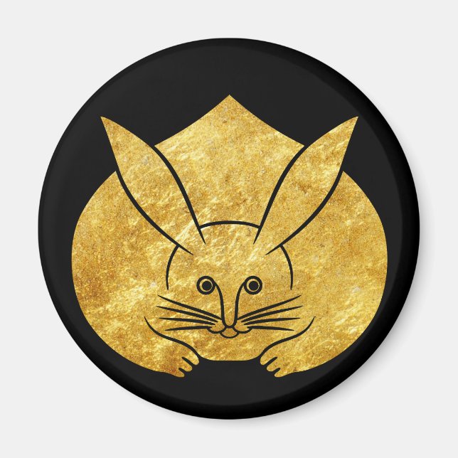 Usagi kamon japanese rabbit in faux gold on black magnet (Front)