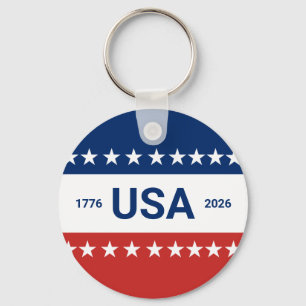 USA's 250th Anniversary 1776 2026 Red White Blue Key Ring