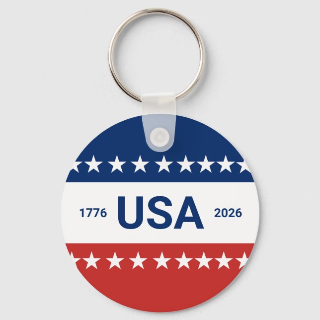 USA's 250th Anniversary 1776 2026 Red White Blue Key Ring (Front)
