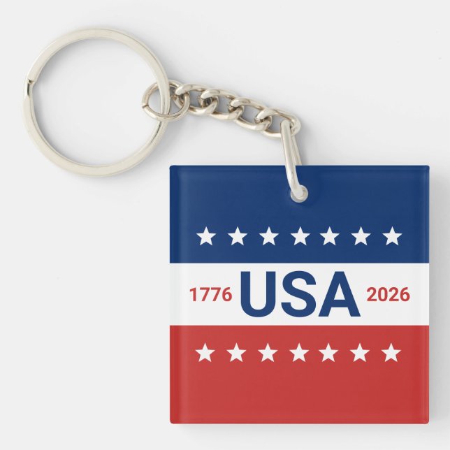 USA's 250th Anniversary 1776 2026 Red White Blue Key Ring (Front)
