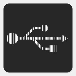 USB LOGO BAR CODE Computer Barcode Pattern Design Square Sticker