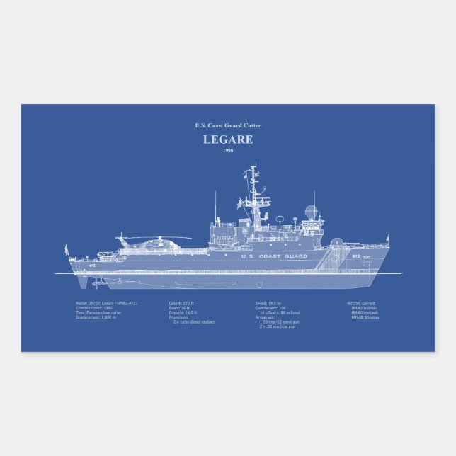 USCG Legare wmec-912 – ABD Rectangular Sticker (Front)