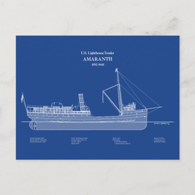 USCG Lighthouse Tender Amaranth - ABD Postcard (Front)