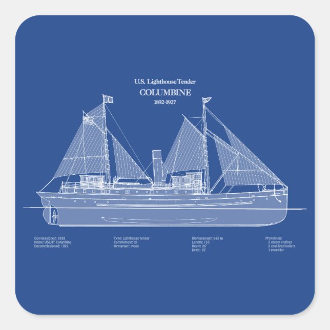 USCG Lighthouse Tender Columbine – ABD Square Sticker (Front)