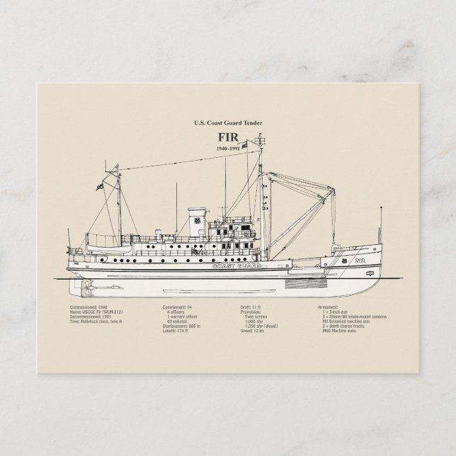 USCG Tender Fir wlm-212 - SBD Postcard (Front)